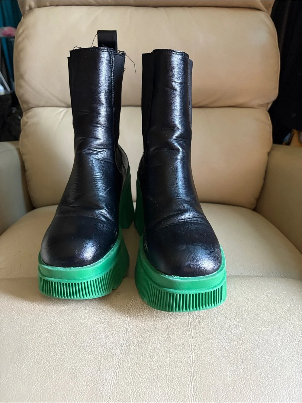 Bamboo Platform Chunky Boots with Green Soles